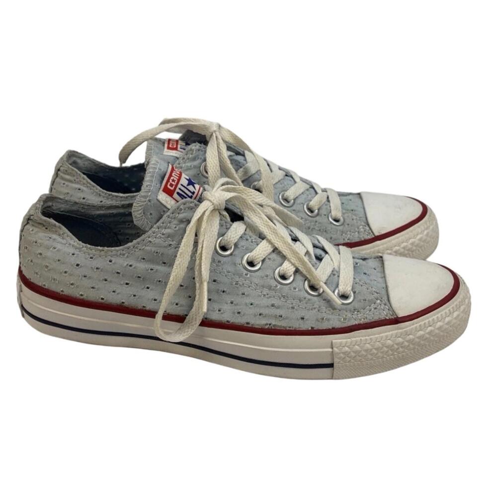 PFR CONVERSE All Star Low Top Powder Blue Eyelet Fabric Chucks Sneakers Sz 7